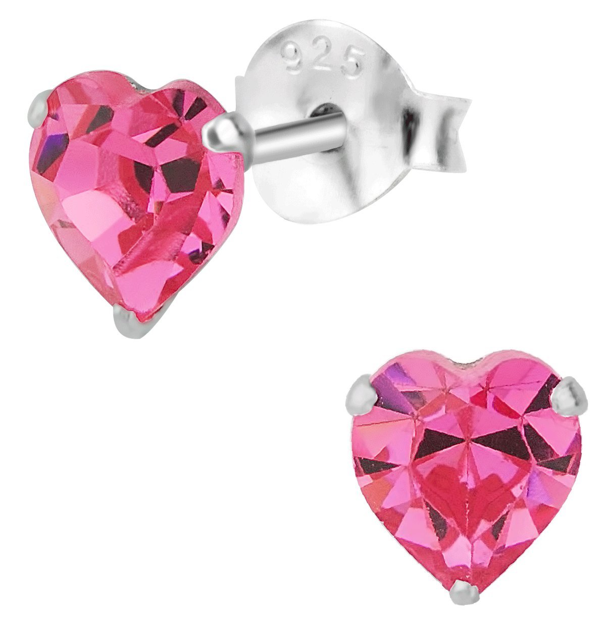 HypoallergenicSterlingSilverPinkCrystalHeartStudEarringsfor