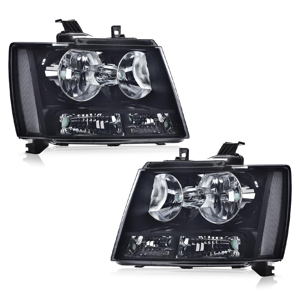 Photo 1 of CHEDA Headlights Assembly, Compatible with 2007-2014 Chevrolet Tahoe/Suburban 1500?Fit 07-13 Chevrolet Avalanche/Suburban 2500 Smoky Lens Black Housing Clear Reflector Headlamps
