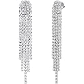 SELOVO Tassel Fringe Dangle Earrings Clear Crystal Party Drop Clip On Earrings