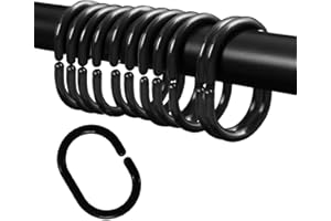 Plastic Shower Curtain Hooks C Shape Shower Curtain Rings for Bathroom Shower Rod Window Curtains Hanger (12, Black)