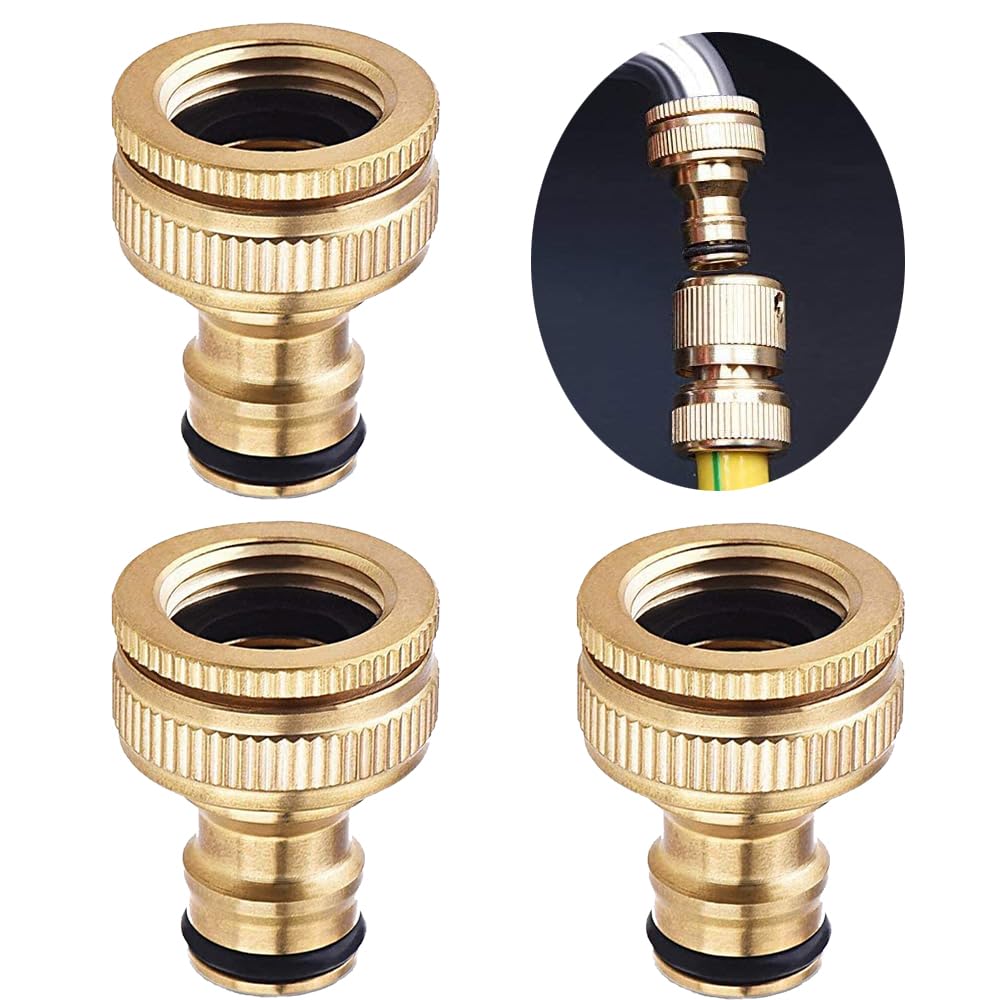 Uni-Fine 2-in-1 Garden Hose Quick Connector Kit - Brass, 1/2 & 3/4 Inch, Nozzle & End Connector for Kitchen & Outdoor Use