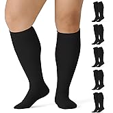Saniripple 5 pairs Plus Size Compression Socks for Women Men 15-20 mmHg Wide Calf Knee High Support Circulation Socks