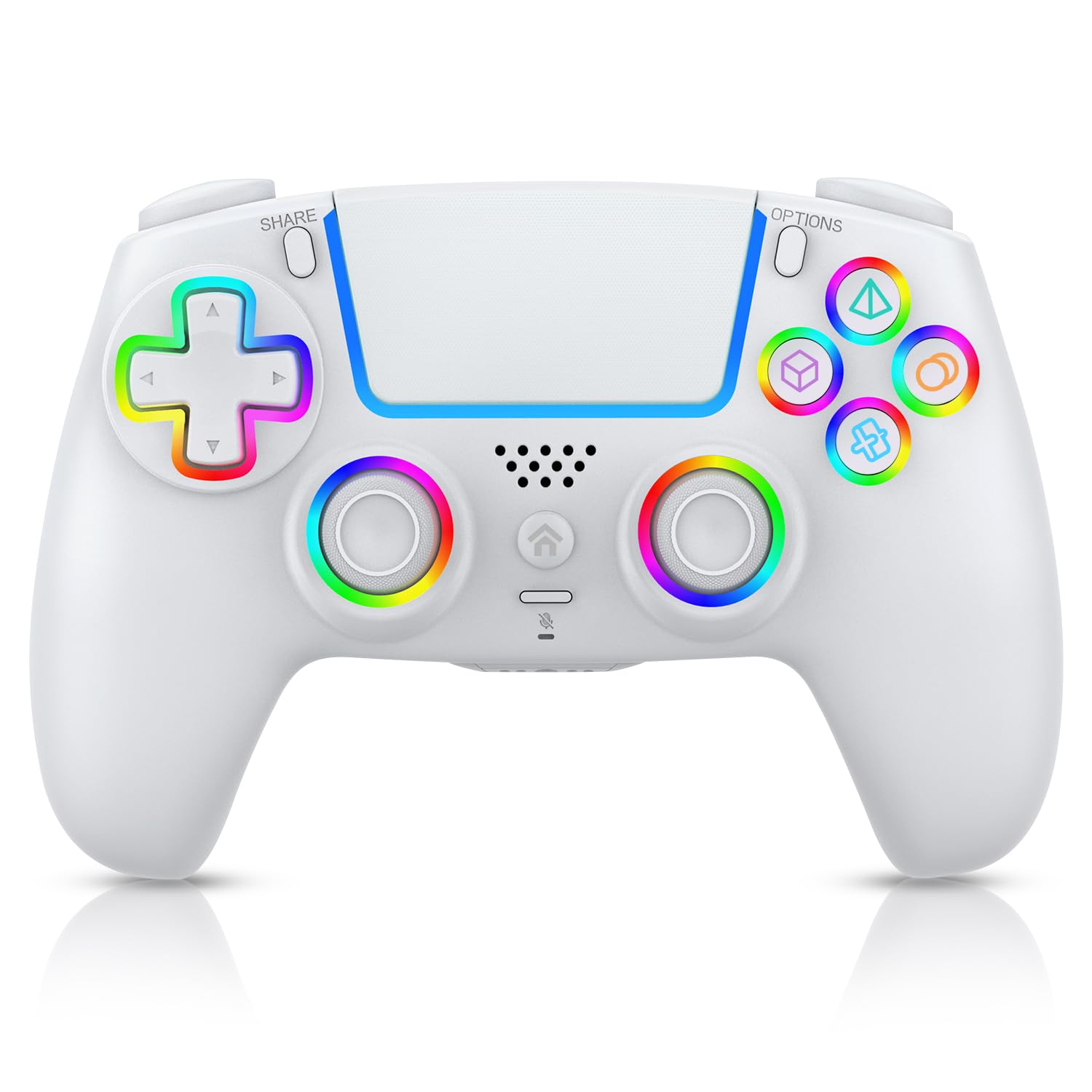 BUERTT For PS5 Controller Wireless,Compatible with PS5 Pro/Slim/PC,Wireless Controller with 7 Colors RGB Light,Dual Vibration, Macro/Turbo Function, 3.5mm Audio Jack, 6-Axis Motion,White