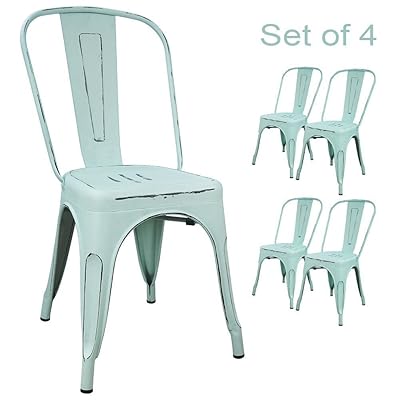 Devoko Metal Stackable Indoor-Outdoor Dining Chairs, Set of 4, Blue