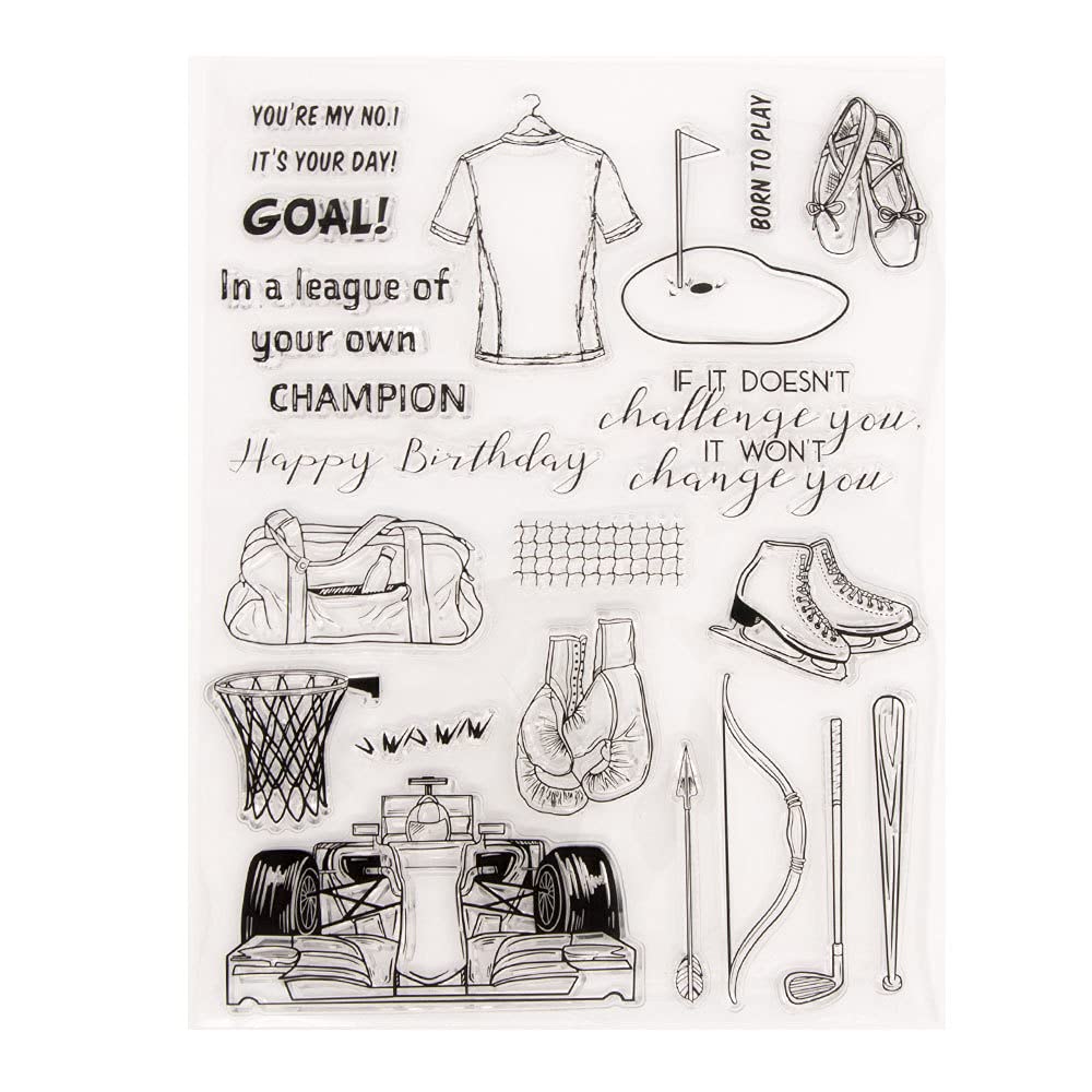 arriettycraft Sports Baseball Skating Racing Car Champion Archery Rubber Stamps Clear Stamps for Christmas Card Making Decoration and DIY Scrapbooking Rubber Stamps for Crafts