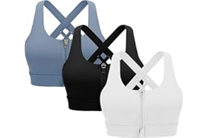 Cordaw Zipper in Front Sports Bra High Impact Strappy Back Support Workout Top
