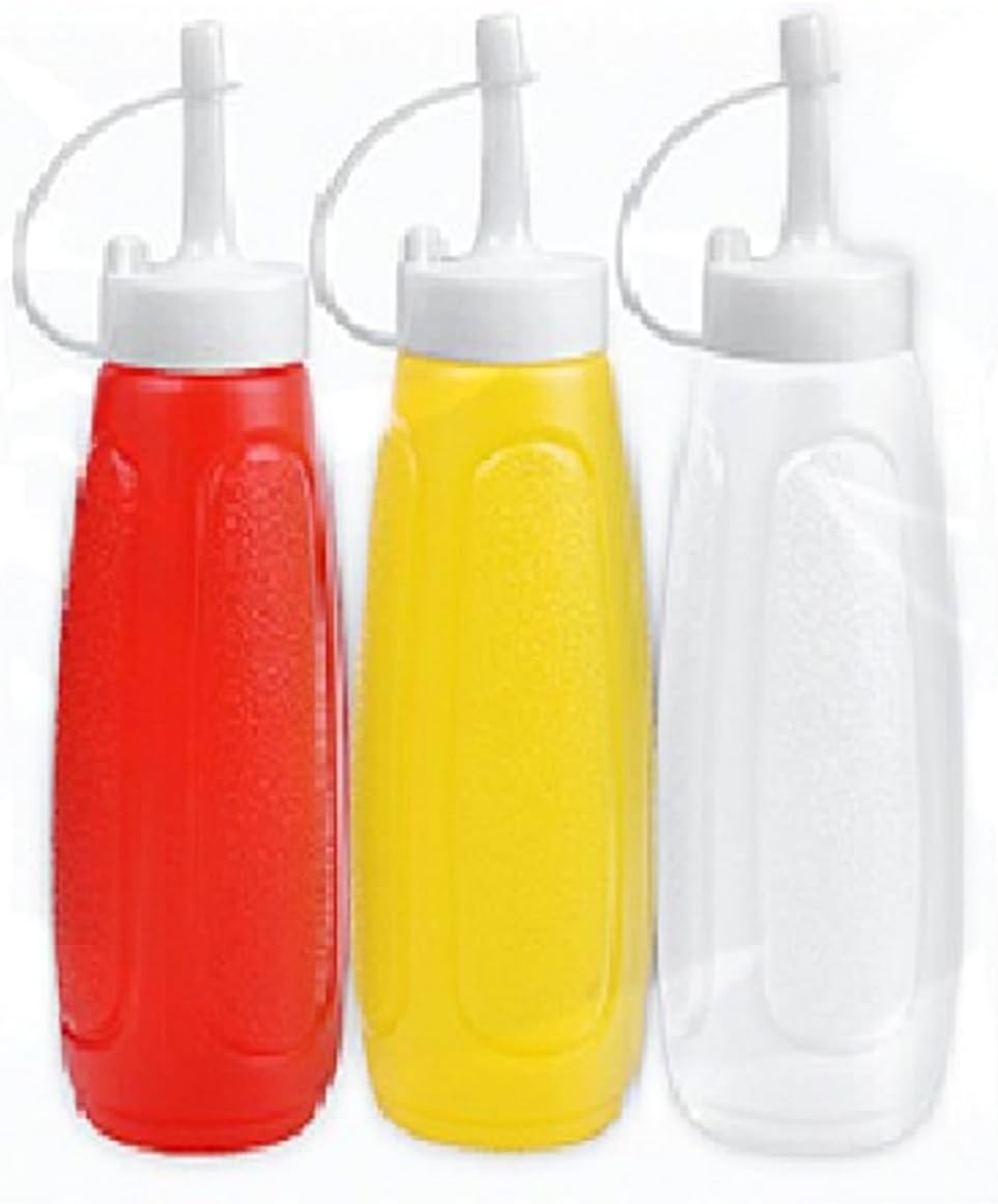 Tomato Ketchup Red Sauce Mustard Dispenser Plastic Squeezy Bottle With Cap by Wilsons Direct (Pack of 3)