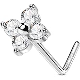 OUFER 20G Nose Studs, 925 Sterling Silver Nose Rings for Women, Clear CZ Nose Rings Studs, Bone L-Shaped Nose Piercings, Nose Nostril Piercing Jewelry