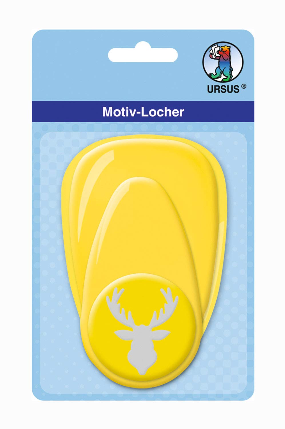 URSUS Motif Punch Made of Plastic Jumbo, Moose Head, Approx. 38.1 mm, Easy to use Thanks to Lever Function and Practical catching Device, Yellow, 38.1