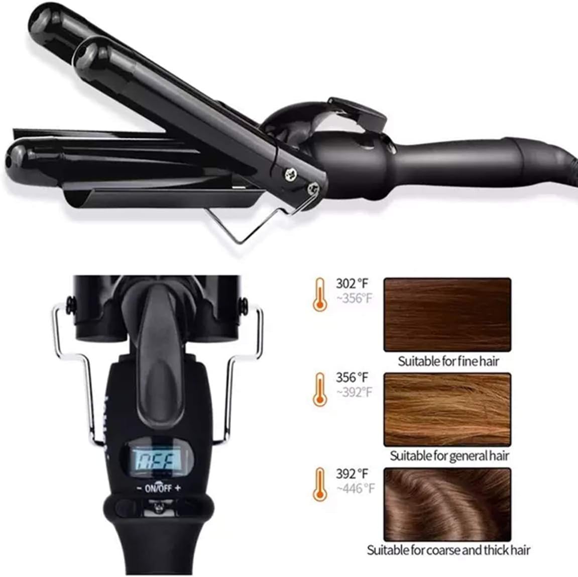 3 Barrel Curling Iron Ceramic Hair Waver Curler with LCD Temperature Display 22mm(0.9 inch) Hair Curling Wand Portable Hair Styler for Travel Heats Up Quickly with Heat Resistant Glove (Black): Health & Personal Care
