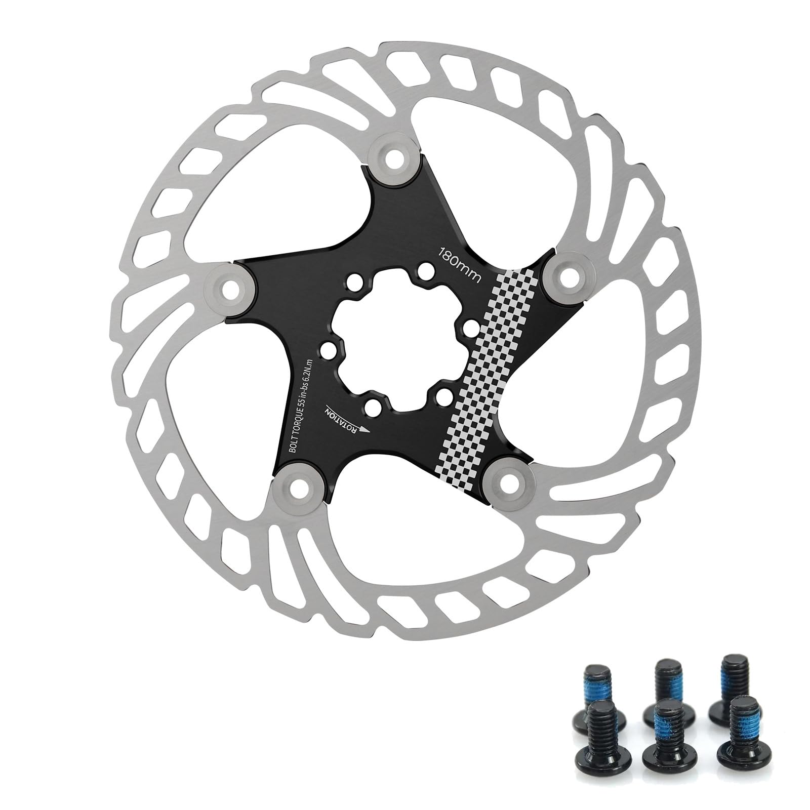 Yongness Bike Disc Brake Disc Black 180mm with 6 Screws Disc Brake Disc Floating Brake Disc Suitable for Road Bike MTB MTB BMX Bike Spare Parts