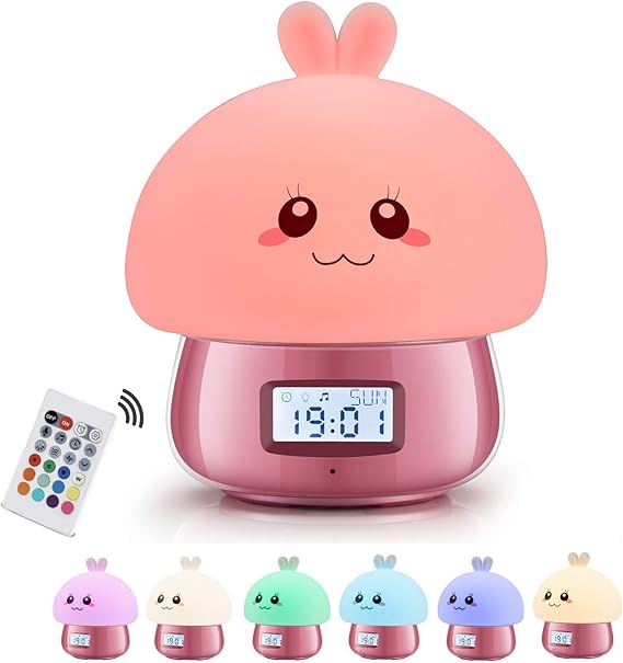 Alarm Clock, Girlish Silicone Bunny LED Wakeup Light with 7 Colors
