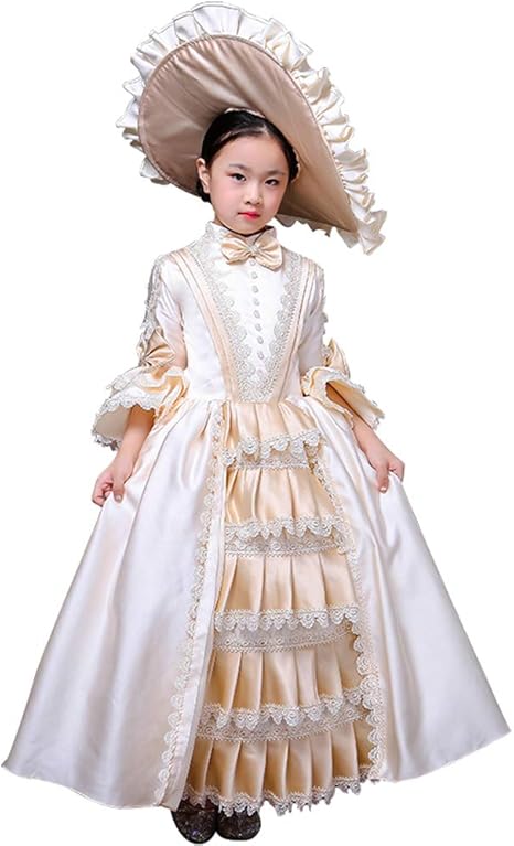 Amazon 子供服 ワンピース 貴族 ロングドレス ステージ衣装 お姫様 宮廷 舞台衣装 豪華なドレス バロック風 プリンセスライン 現代演劇服装 オペラ声楽 撮影 演奏会 コスプレ衣装 1 キッズコスチューム ホビー