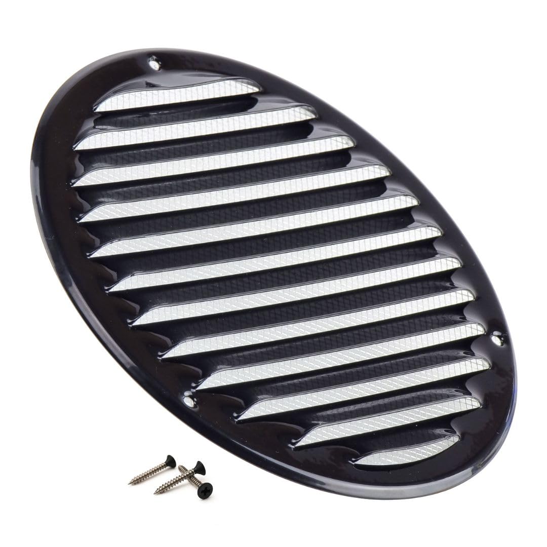 Steinberg14 Black 160mm Metal Air Vent Cover with Insect Mesh - 6 inch Round Ventilation Grille