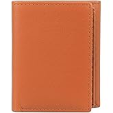 Leatherboss Leather Boys Slim Compact Flap Id and Coin Pocket Trifold Wallet for men women, Tan