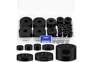 Glarks 50Pcs 7 Size Round Rubber Spacer Assortment Kit, 12mm 11mm 13mm 20mm 27mm 30mm 35mm Multi Purpose Thickness Black Rubb