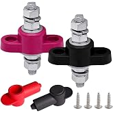 Ampper 5/16" Remote Battery Terminals, Battery Jump Post with Cover, 1 Pair | 12V 200A Single Stud Battery Jumper Post Feed-Thru, Battery Bulkhead Connector Thru Panel, Battery Jump Post, Relocating Wire