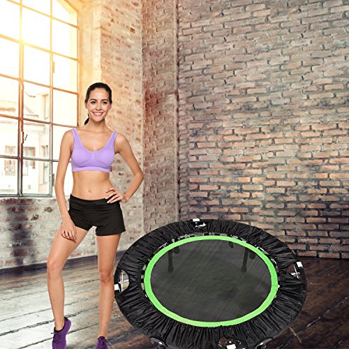 40" Fitness Exercise Trampoline Foldable with Adjustable Handrail Rebounder Trampoline Indoor Mini Trampoline for Adults or Kids Max. Load 220/300 lbs Stretch Jump Mat (Green(300lbs) 1)