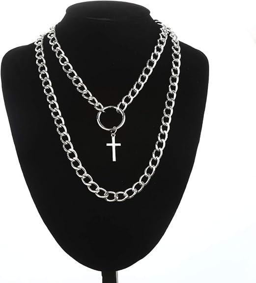 Layered Chain Necklace Punk Cross Pendant Necklace Women