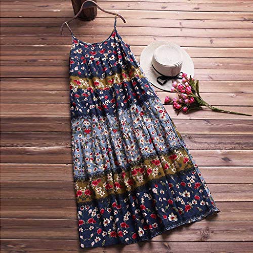 Witspace Women Plus Size Casual Loose Sleeveless Boho Retro Linen Print Long Maxi Dress - Thumbnail 2