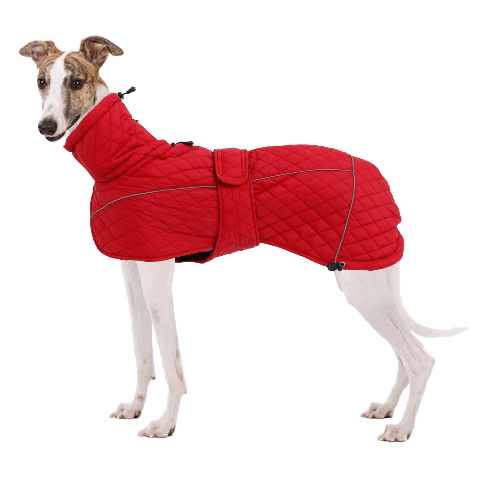 babepet Greyhound Quilted Winter Coat Adjustable Warm Dog Jacket with Zipper Harness Hole, Reflective Waterproof Pet Cold Weather Clothes Vest for Medium Large Dogs Whippet Lurcher Salukis-Red-XS