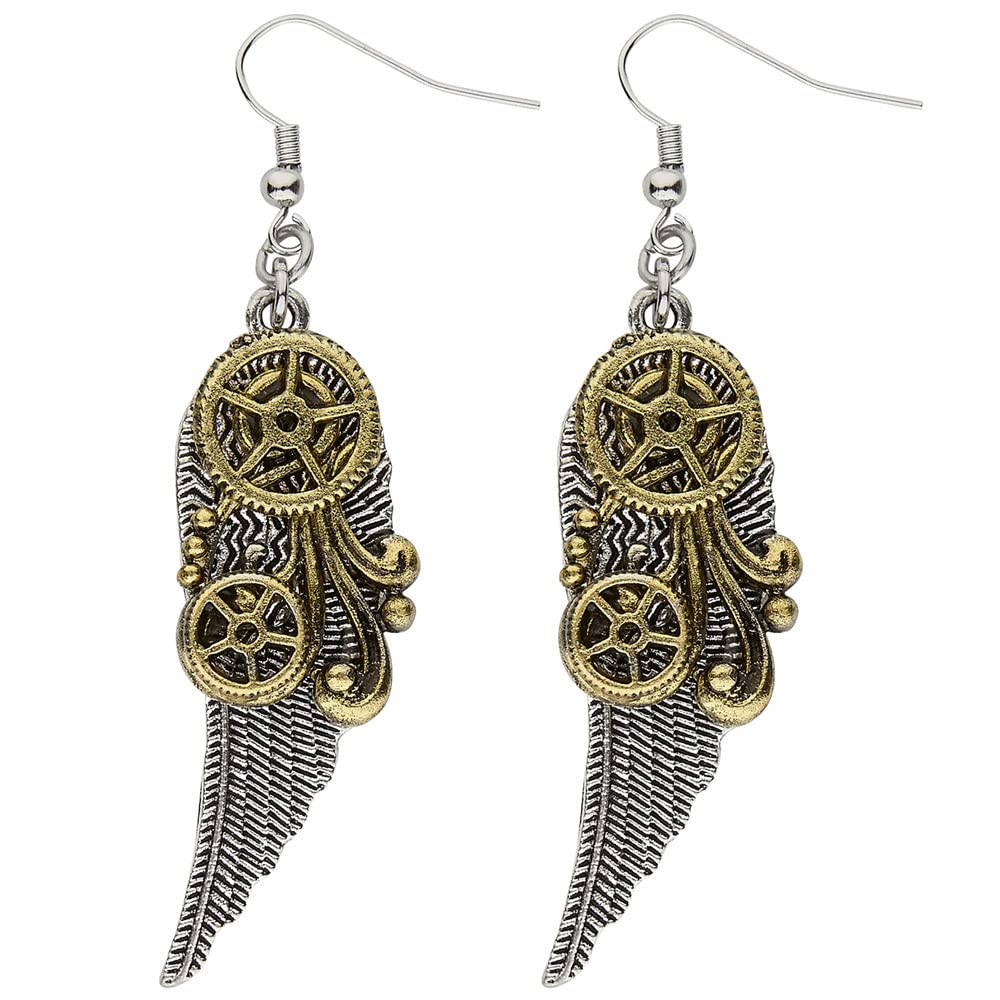 Widmann generique Steampunk Cog and Feather Earrings for Adults