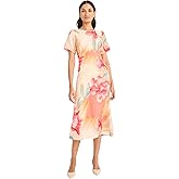 Maggy London Womens Women's Floral Printed Midi Cocktail Dress with Boat Neckline and Empire Waist - Wedding Guest Ready