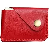 Handmade Leather Card Holder with Snap Closure - Ultra-Thin Minimalist Front Pocket Wallet, Hand-Stitched Simple Card Case