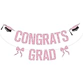 Pink Glitter Congrats Grad Banner, Class of 2026/Congrats 2026, 2026 Senior High School College University Graduation Party Decorations Supplies