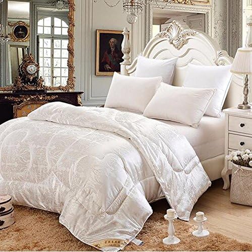 hellosy100% Pure Long Mulberry Silk Filled Comforter Silk Comforter Silk Quilt Silk Duvet(86 X 94 In)Doona Bedspread Coverlet Blanket for Spring and Summer&amp;Autumn Use ( Queen,White)