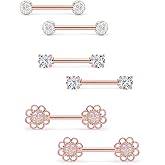 Hnxnskt 3 Pairs Stainless Steel Nipple Ring CZ Straight Barbell Rhinestone Nipple Studs Body Piercing Jewelry for Women