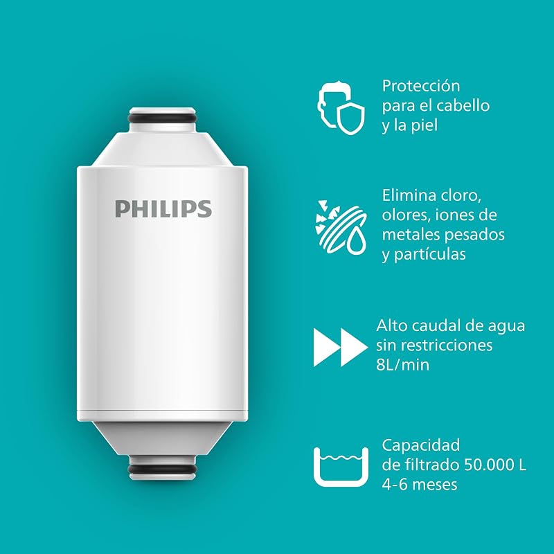 Water Cartucho de filtro para ducha, filtración en 3 etapas, elimina CLORO e IMPUREZAS, instalación fácil, capacidad de filtrado 50 000 L