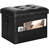 Storage Ottoman Foot Rest Stool with Thicker Foam Padded Seat. Foldable Leather Footstool Bench. Small Ottoman with Storage for Living Room Bedroom Coffee Table 350 lbs, 17x13x13in, Black.