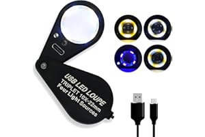 KOPARNEED Rechargeable10x Jewelers Loupe Magnifier with UV&LED Lights, Eye Loupe 10x Magnifying Glass is Equipped with a 22mm Triplet Lens.Professional-Grade for Diamonds, Gemstones,Coins and Stamps