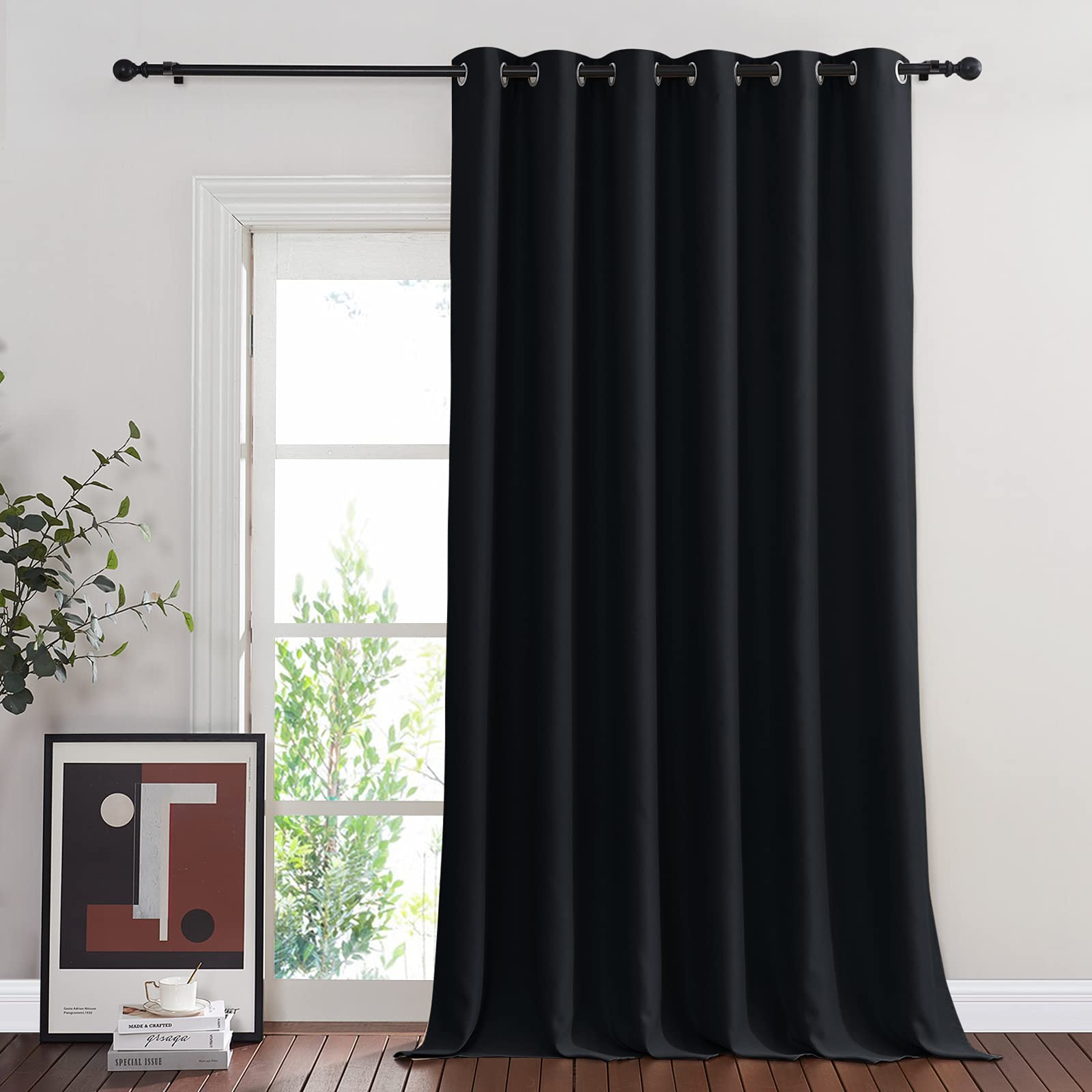 NICETOWN Black Out 144 inch Curtain for Sliding Glass Door, Grommet Thermal Insulated Sound Reducing Window Treatment Wide Draperies for Bedroom/Living Room, W80 x L144, 1 Panel Image