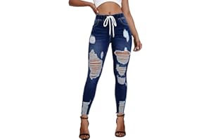 KUNMI Women High Waist Skinny Stretch Ripped Jeans Destroyed Denim Pants Plus Size