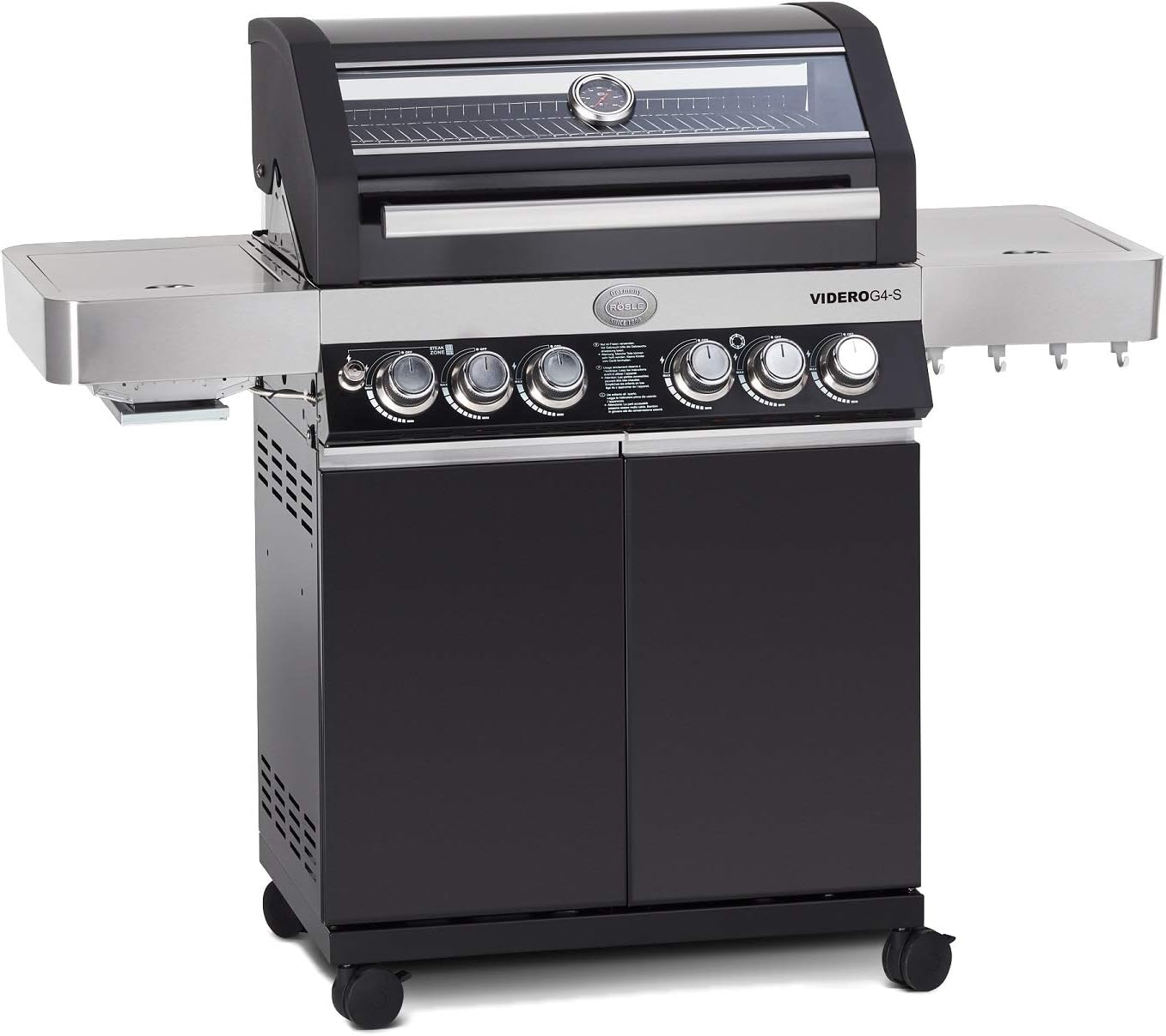 Rösle Gasgrill BBQ-Station Videro G4-S schwarz 50mbar mit 800 Grad Hochtemperaturzone und Seitenkocher, Modell 2019