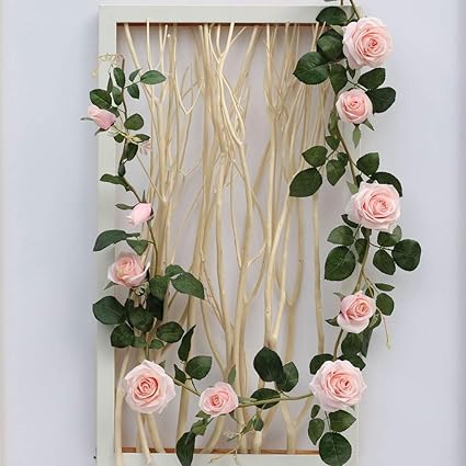 Amazon Derblue 5 9フィート 人工ローズフラワー つるシルクローズガーランド フェイクフラワー シルクローズガーランド ウェディングデコレーション ガーデンウォール バレンタインデコレーション ピンク 造花 オンライン通販