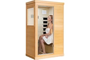 OUTEXER Far Infrared Sauna Home Sauna Spa Room Canadian Hemlock Wood 800W Indoor Saunas Low EMF 110V with Control Panel and Tempered Glass Door, Room: 35.2 * 27.6 * 61.6Inch