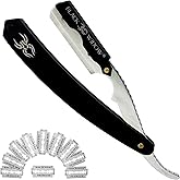 Black Widow Professional Barber Straight Edge Razor &ndash; Stainless Steel Shavette, 1.5 mm Blade Exposure, Matte Black &amp; chrome, 10 Double Edge Blades (20 Single-Edge) for Lineups &amp; Beard Shaping