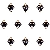 COGCHARGER 10 Pieces Diamond Shape Charms Pendant Black Diamond Shape Charm for Jewelry Necklace Bracelet Earring Making Crafts