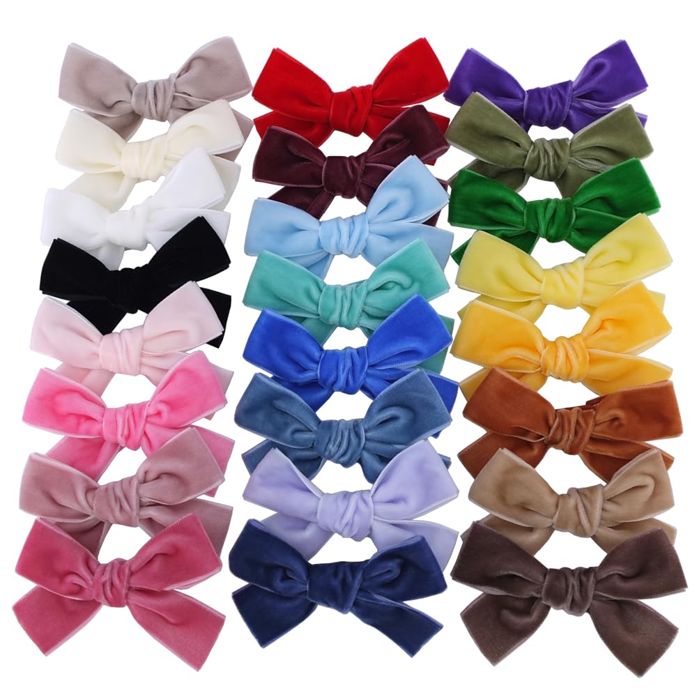 Velvet Ambrosia 24 PCS Bow Hair Clips & Barrettes for Baby Girl to Teen - Velvet Alligator Clips Accessories