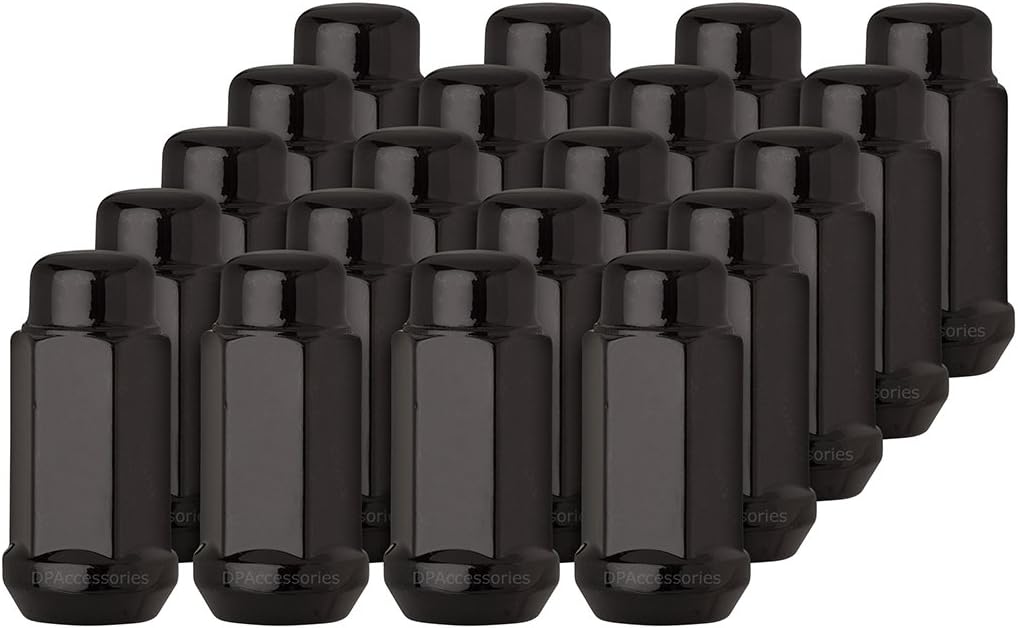 DPAccessories LCB4B8HE2BK04020 20 Black 14x1.5 Closed End XL Bulge Acorn Lug Nuts - Cone Seat - 19mm Hex Wheel Lug Nut: Automotive