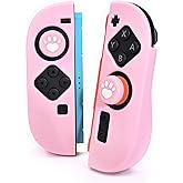 DLseego Protective Case for Nintendo Switch 2 Joy Con Controllers, 1 Pairs Handheld Soft Silicone TPU Cover Replacement Shell Case Suitable for 2025 Model Joy Cons, 2PCS Thumb Grips Caps - Pink