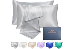 LINENLINE Satin Pillowcase for Hair & Skin, Queen Size, 20x30 Inches, 2 Pack with Envelope Closure, Similar to Silk Pillow Cases, Silky Soft Pillow Cover, Gifts for Girl, Silver Grey