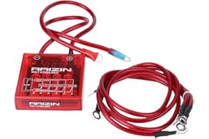 Qiilu Car Voltage Stabilizer, Universal Fuel Saver Voltage Stabilizer Regulator Kit with 3 Earth Ground Cables for Car Truck (Red)