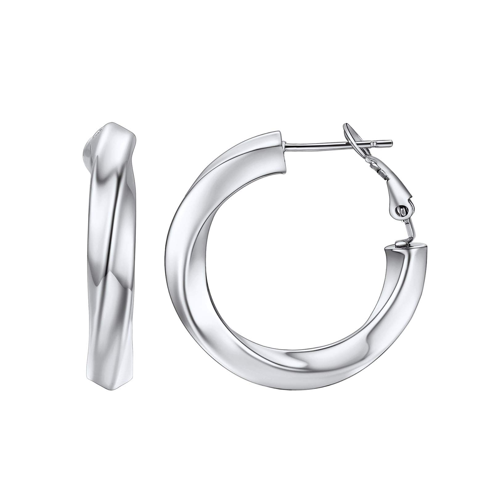 FindChic 30mm Steel Ear Hoops Lightweight Twisted Hoop Earrings Women Hypoallergenic Stainless Steel Hoops