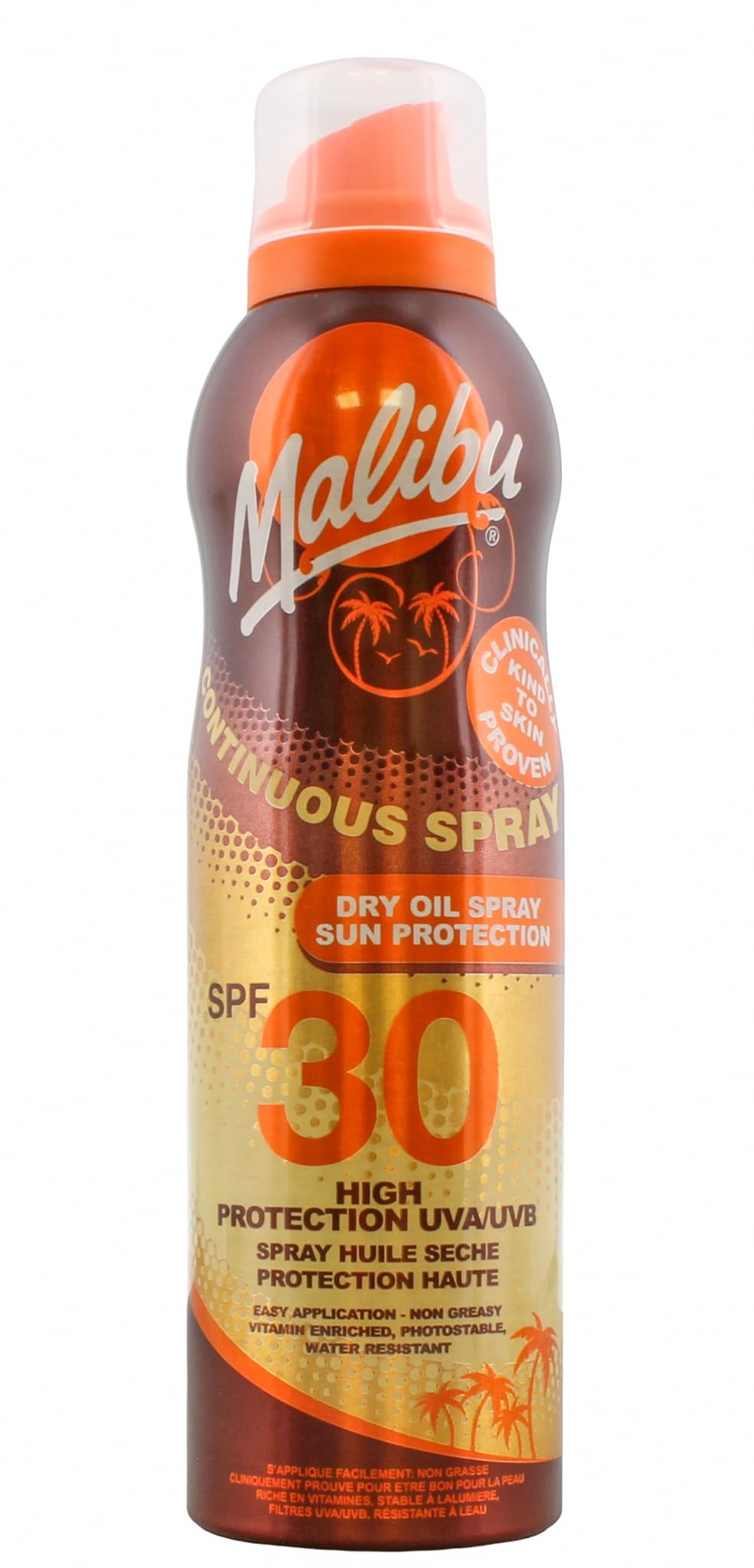 Malibu Sun SPF 30 Continuous Dry Oil Spray for Tanning with Shea Butter Extract, High Protection, Moisturising Tanning Oil Mist, Water Resistant, 175ml