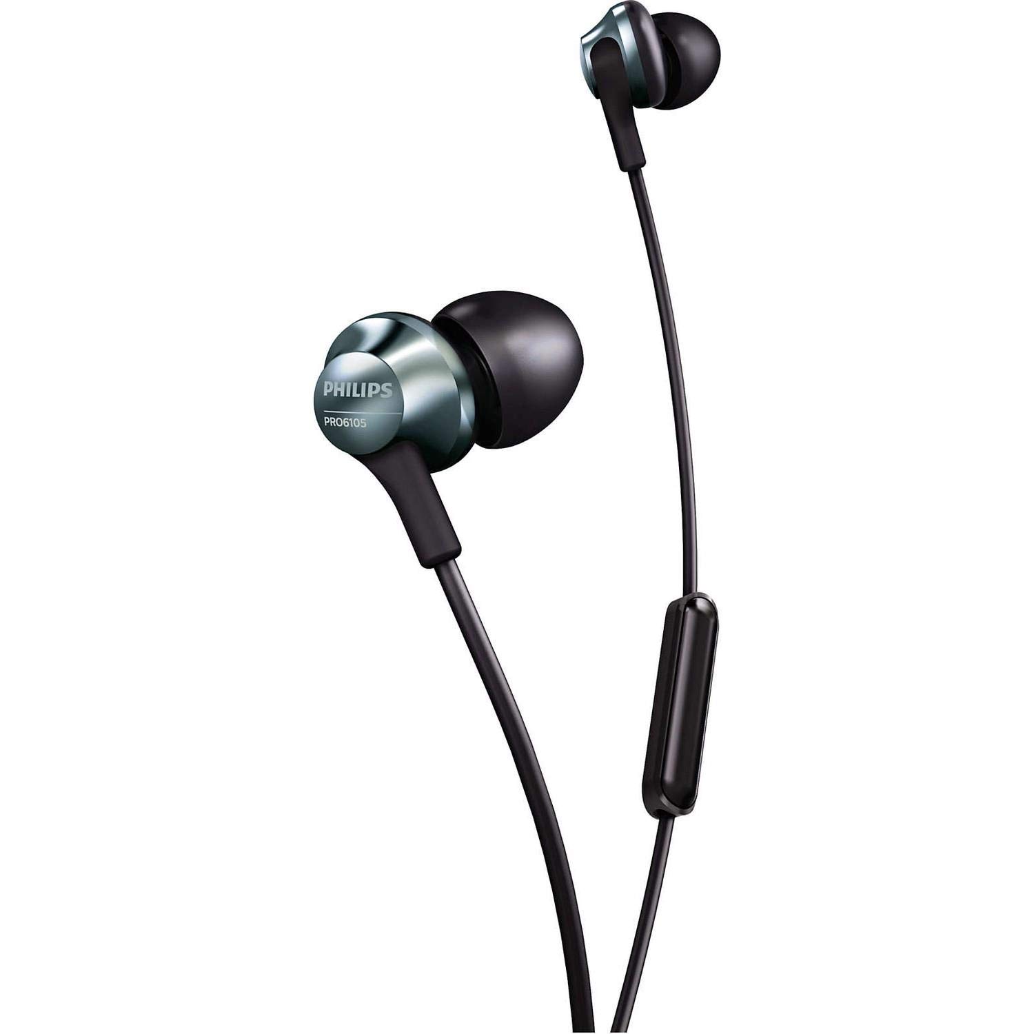 Philips in-ear headphones PRO6105BK/00 in-ear headset (built-in microphone, high-resolution audio, 8.6-mm drivers, ergonomic design, wired) black/silver