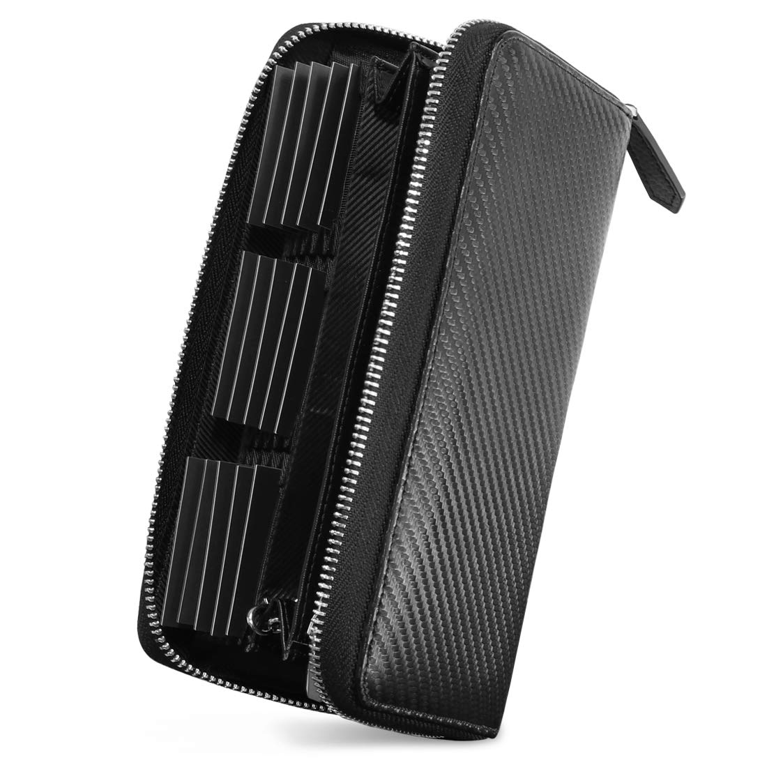 [NEWHEY] 財布 メンズ 長財布 カーボンレザー 23枚カード収納 YKK ラウンドファスナー 大容量 防水 小銭入れ お札入れ 紳士 ビジネス ブラック商品画像